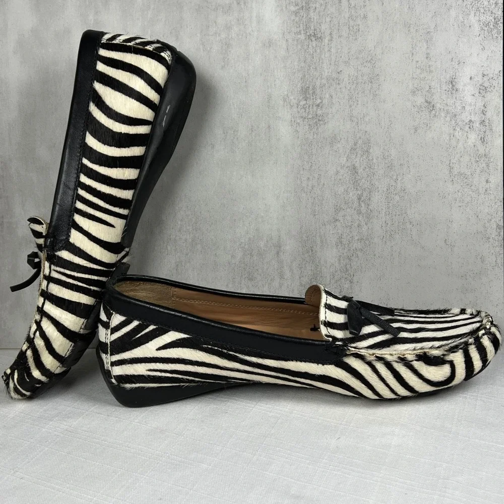 VAN ELI Zebra Print Calf Hair Loafer Flats Women's Size 7.5 Black White - Picture 5 of 9